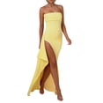 thumbnail image 3 of Women'S Strapless Tube Dress Backless Ruched Split Bodycon Cocktail Maxi Dresses Light Yellow L, 3 of 10