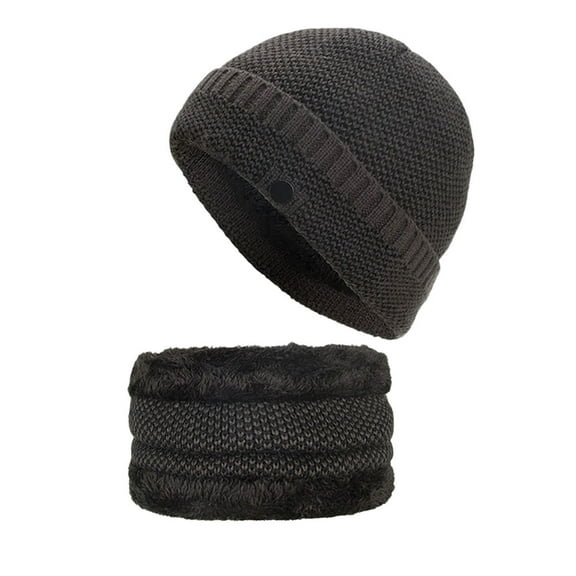 Dyfzdhu 2-Pieces Winter Beanie Hat Scarf Set Warm Knit Thick Skull Cap Unisex Gray