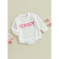 thumbnail image 3 of Arvbitana Baby Girls Easter Romper 3M 6M 12M 18M Long Sleeve Fuzzy Letter Embroidery Crew Neck Bodysuit Newborn Infant Spring Fall Casual Clothes, 3 of 9
