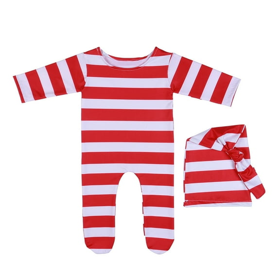 Romper Onesie Striped Pants Hat Set Christmas Baby Girl Boy Outfits Red White Stripe Outfit Clothes for Infants