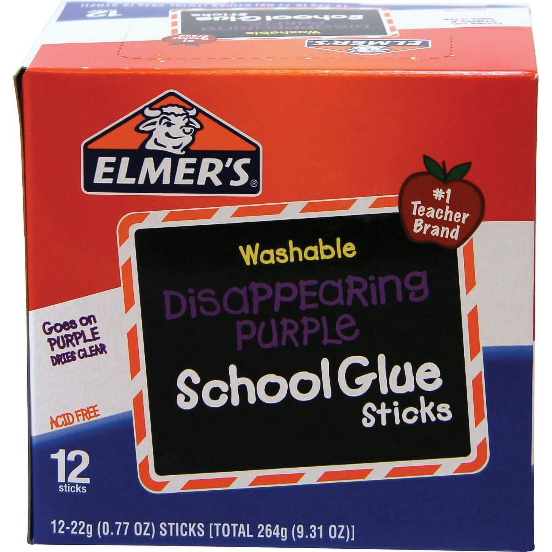 Elmer's Disappearing Purple Washable Glue Sticks, Clear, 12 Count