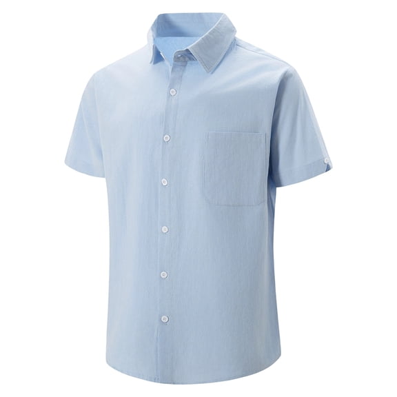 Busydd Men's Shirts Summer Solid Color Button Down Shirt Men Trendy Turndown Collar Short Sleeve Dress Shirts with Pocket XL