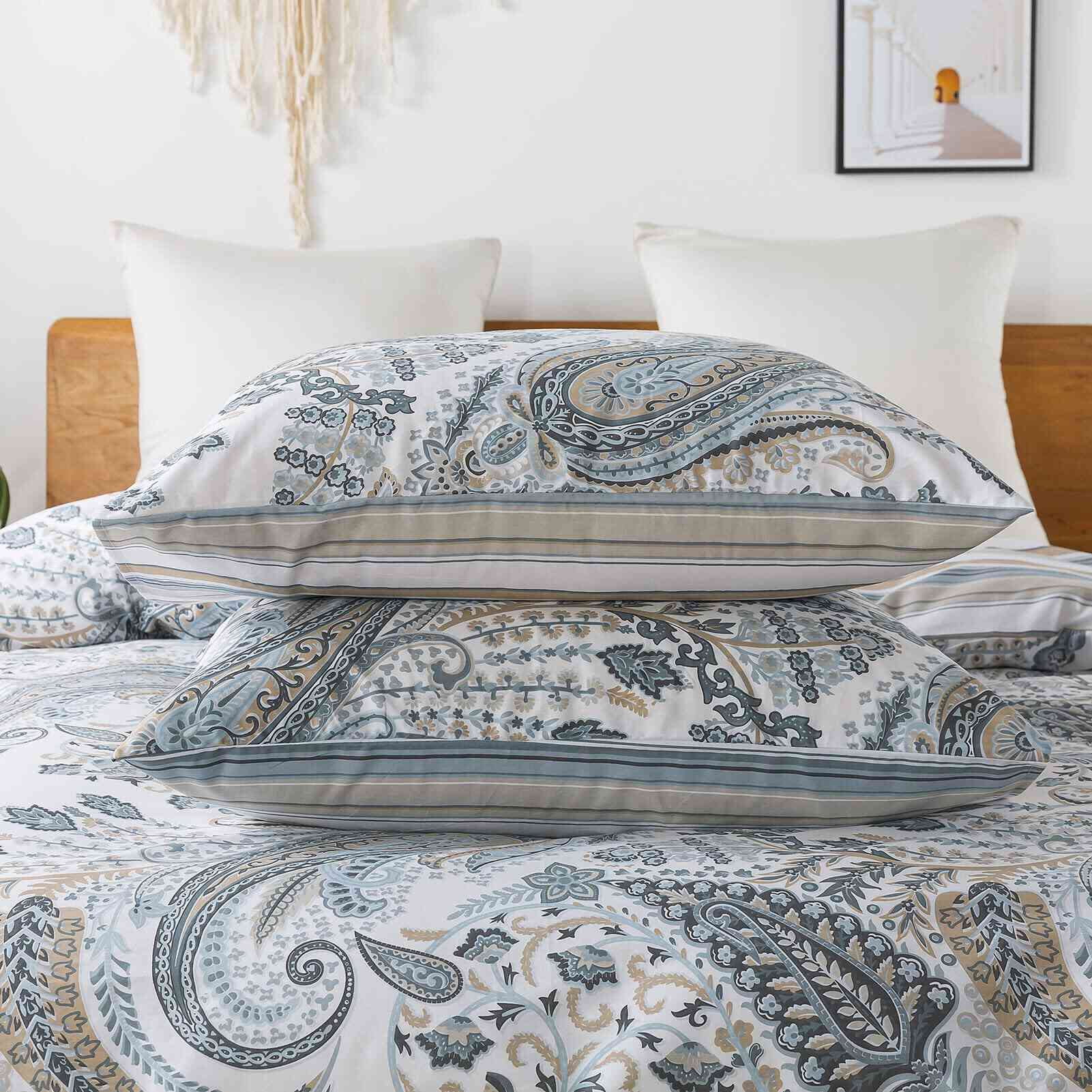 HoneiLife 3pc Duvet Cover King Size - 100% Cotton Comforter Floral Breathable Duvet Cover with Zipper Closure & Corner Ties, Dark Grey