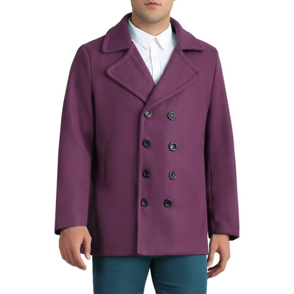 INSPIRE CHIC Double Breasted Coat for Men's Notched Collar Formal Classic Peacoat L Purple