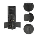 thumbnail image 3 of 93" Tall Bar Cabinet, Wooden Wine Cabinet with 8 Wine Cubbies, Glass Rack and Double Door, Corner Wine Cabinet Wine Rack for Kitchen, Dining Room Living Room, Dark Gray, 3 of 7