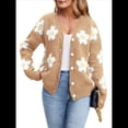 thumbnail image 1 of Cárdigan con Estampado Floral para Mujer, Larga, Abertura Frontal, Botones, Cuello en V, Tejido de Punto. Camello L, 1 of 8