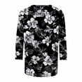 thumbnail image 4 of Women's Floral Print Fashion Tees Casual Crewneck 3/4 Sleeve Loose T Shirt Ladies Blouses Shirts, 4 of 5