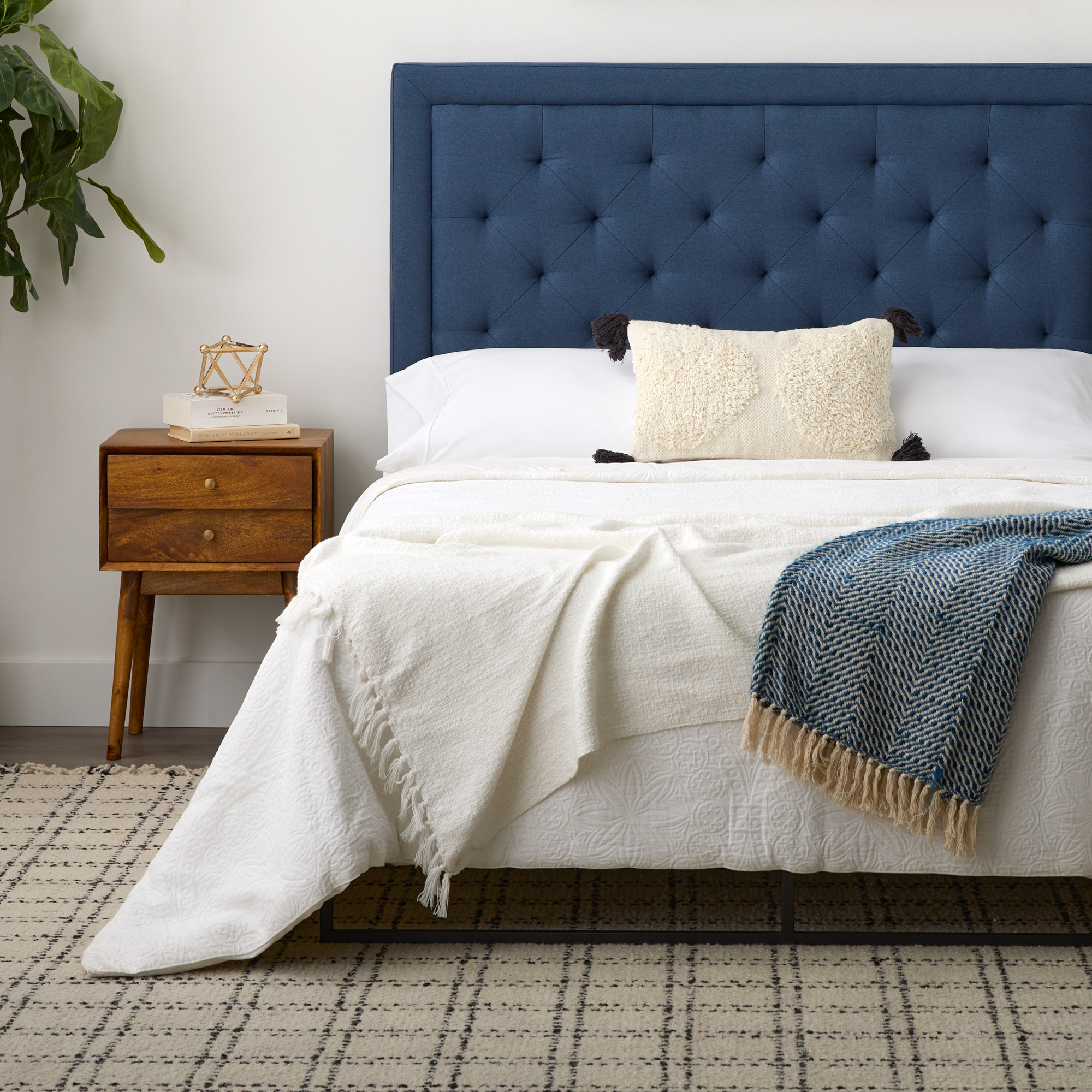 Rest Haven Medford Rectangle Upholstered Headboard with Diamond Tufting, Queen, Navy - image 5 of 11