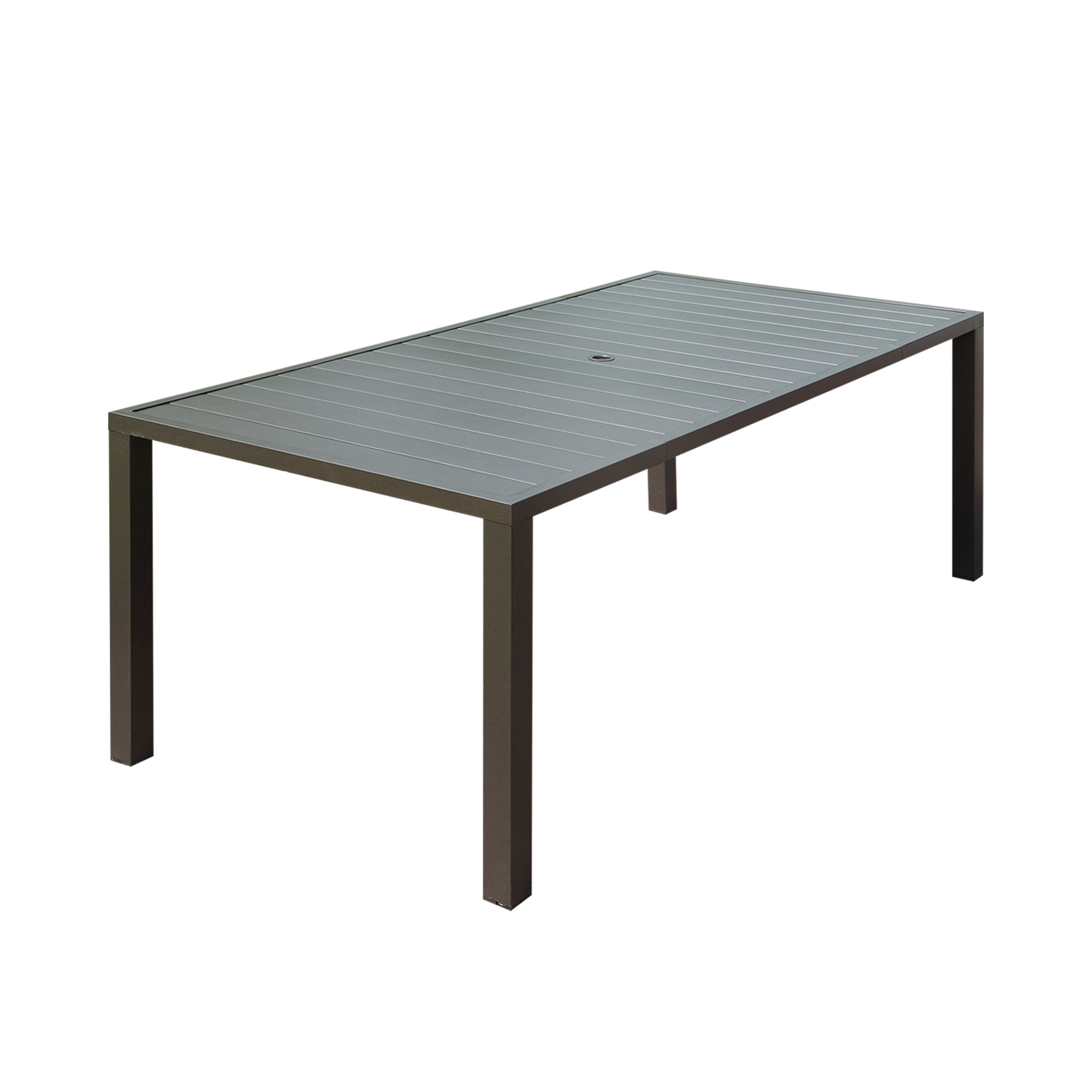 Outdoor Dining Table for 8 Person,Square Slatted Metal Patio Table for Deck Garden Lawn Backyard Use with Umbrella Hole, Brown