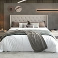 thumbnail image 3 of Sha Cerlin King Size Lift up Hydraulic Large Storage Platform Bed Frame with Fabric Upholstered Button Tufted Wingback Headboard, Beige, 3 of 14