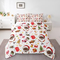 Homewish Kawaii Santa Claus 2pcs Bedding Comforter Set for Boys Girls,Merry Christmas Twin Comforter Sets,Xmas Gingerbread Man Breathable Bedding Set,Breathable Home Decor,Reversible