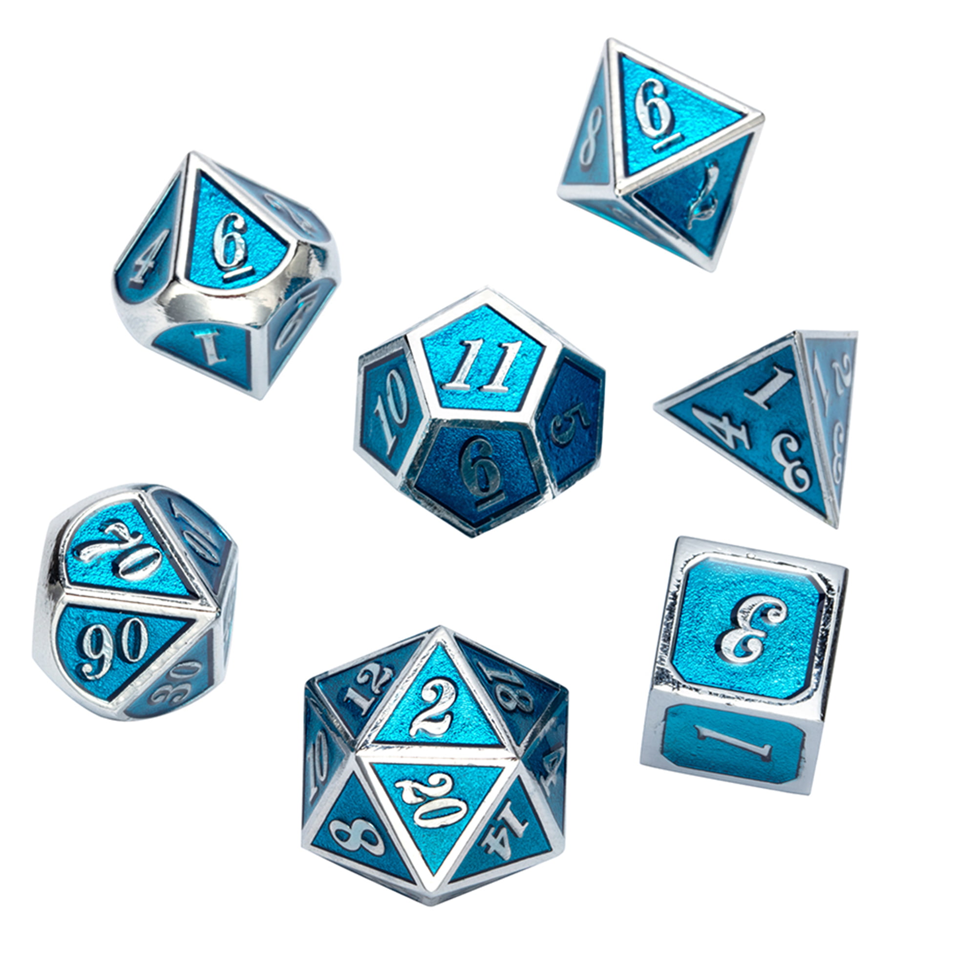 7pcs Embossed Metal Multi-sided Polyhedral Dice for DnD RPG MTG Games 