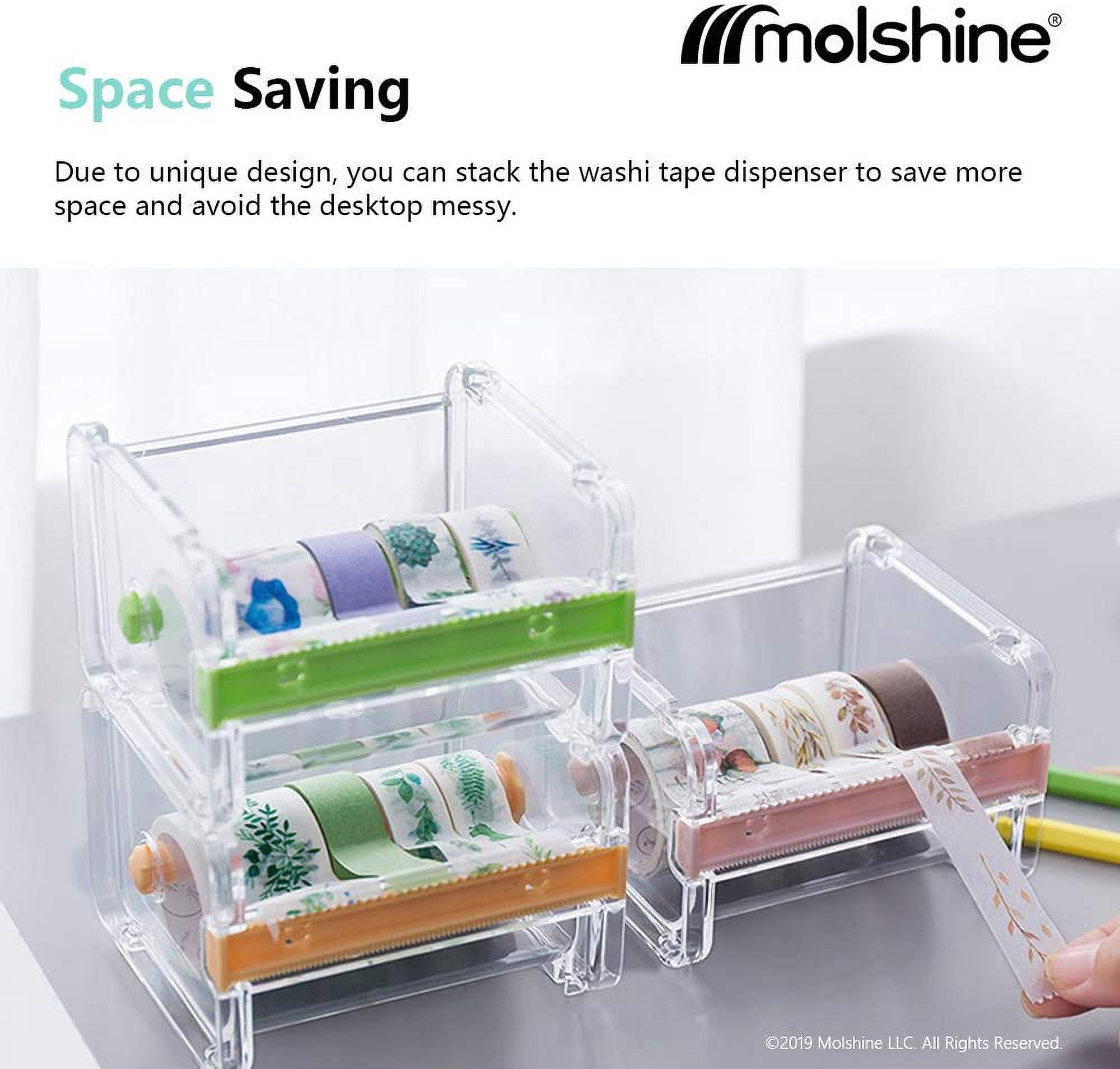 2 Pack Transparent Desktop Multi Washi Masking Tape Storage Dispenser,Tape Cutter,Tape Roll Holder (Not Include Tape) (Beige)