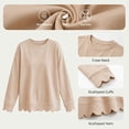 thumbnail image 2 of Livrdious Crewneck Sweatshirts for Women Scalloped Long Sleeve Pullover Tops Relaxed Fit Solid Casual Fall Outfits, 2 of 8