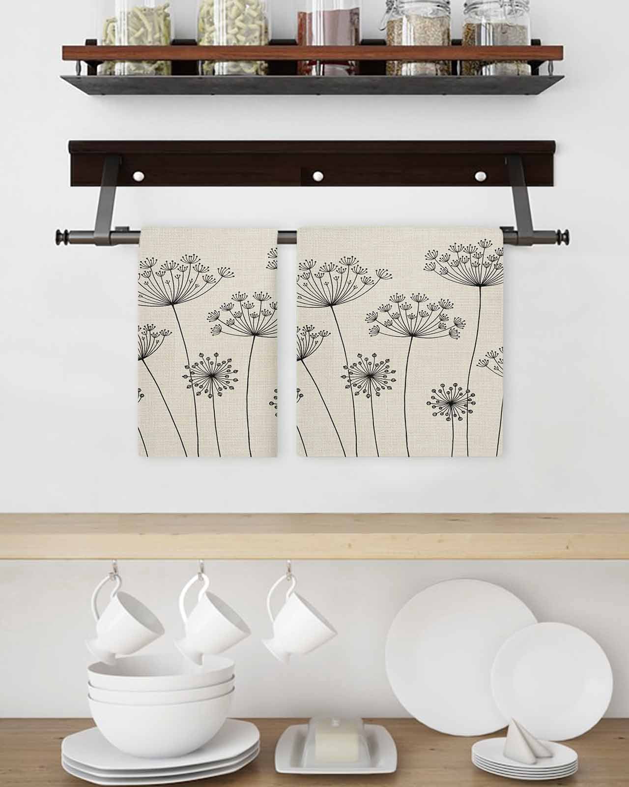 Farmhouse Dandelion Kitchen Dish Towels for Drying Dishes Set of 2, Spring Modern Minimalist Country Flower Waffle Weave Microfiber Hand Tea Bathroom Towels Quick Dry & Absorbent Towel 15.7x23.6