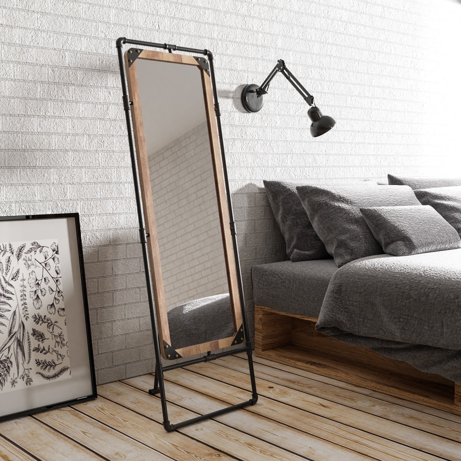 Furniture of America Zill Industrial Black Metal Freestanding Mirror