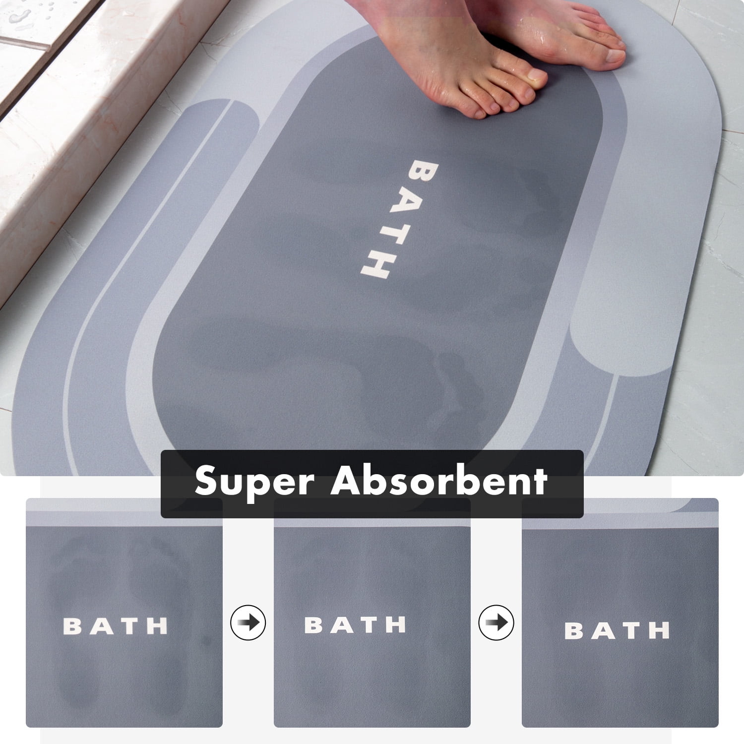 SlipX Solutions Extra Long Pebble Bath Mat, Size: 17W x 38L, Gray