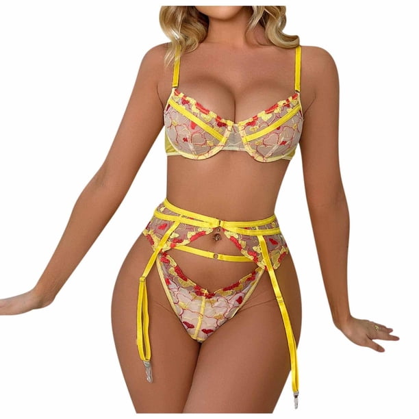 Señoras Moda Perspectiva sexy Lencería erótica Lencería sexy Liguero Conjunto de tres piezas Fridja nalpqowj43923