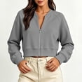 thumbnail image 4 of DIOAZUD Women's Cropped Zip up Sweatshirts Long Sleeve Full Zip Sweatshirt Jacket Collarless V Neck Casual Crop Cardigan Fall Clothes Gray S-XXL, 4 of 6