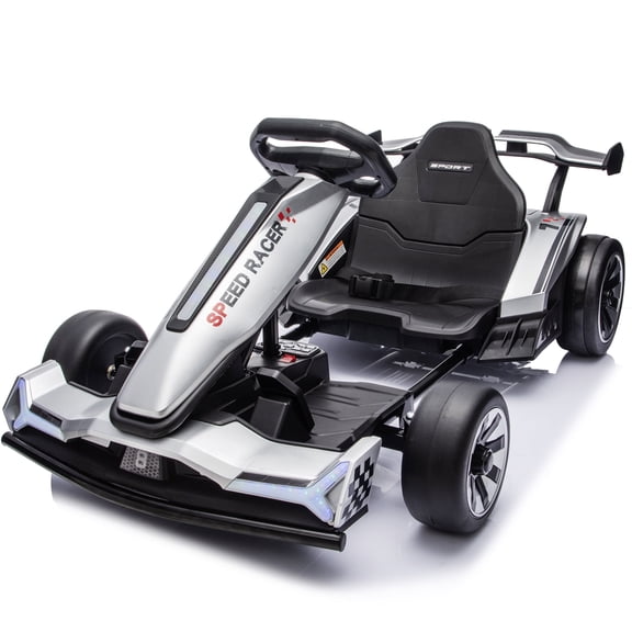 24V Go Kart Ride on Toys 800W 360Β° Drift Car w/ Adjustable Length, EVA Wheels, Music, Bluetooth, Age 6-12, Sliver
