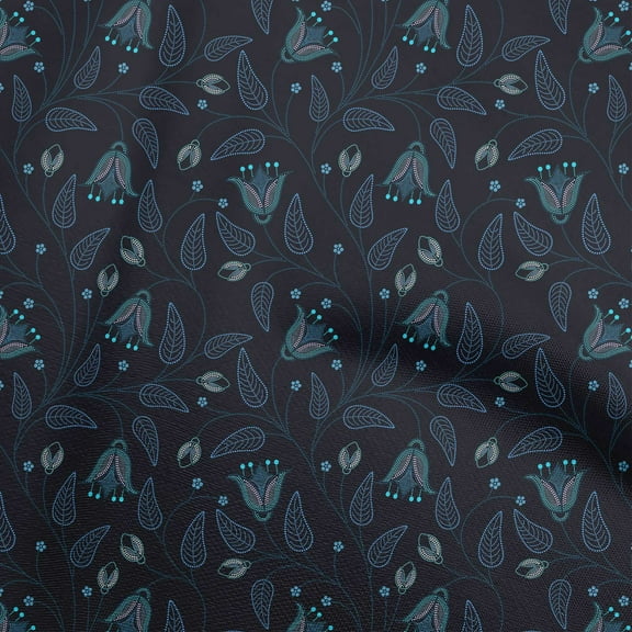 oneOone Polyester Spandex Medium Blue Fabric Floral Quilting Supplies Print Sewing Fabric By The Yard 56 Inch Wide