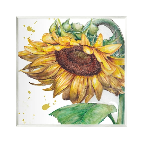 Stupell Industries Sunflower with Paint Splatter Botanical & Floral Painting Unframed Art Print Wall Art, 12 x 12