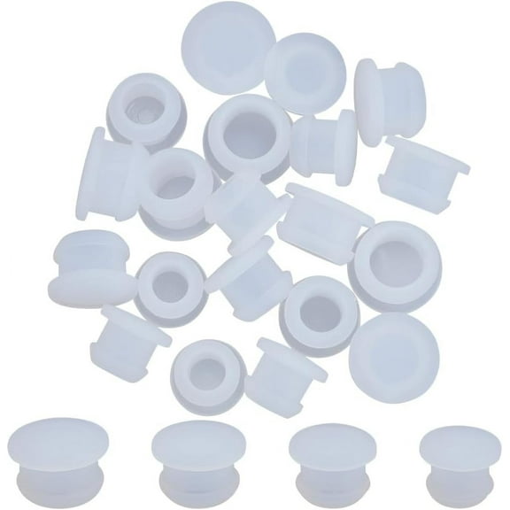 24Pcs 4 Sizes Silicone Stoppers for Salt and Pepper Shakers 0.35 to 0.47 Reusable Salt and Pepper Plug Stoppers Corks Round Replacement Bottle End Cap for Home Kitchen Bottles White