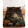 thumbnail image 2 of Cal.King Size Fitted Sheet Set - Halloween 3 Piece Bedding Sets 16" Deep Pocket Fitted Sheet with 2 Pillowcases, Retro Ghost Pumpkin Skull Black Cats Autumn Brushed Microfiber Hotel Luxury Bed Sheets, 2 of 9