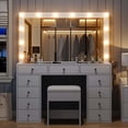 thumbnail image 4 of Vanity Desk & Power Outl, Makeup Vanity with Mirror and 12 LED Lights, Makeup Table with 11 Drawers, Vanity Table with Chair,Set 3 Lighting Modes Brightness Adjustable, 4 of 5