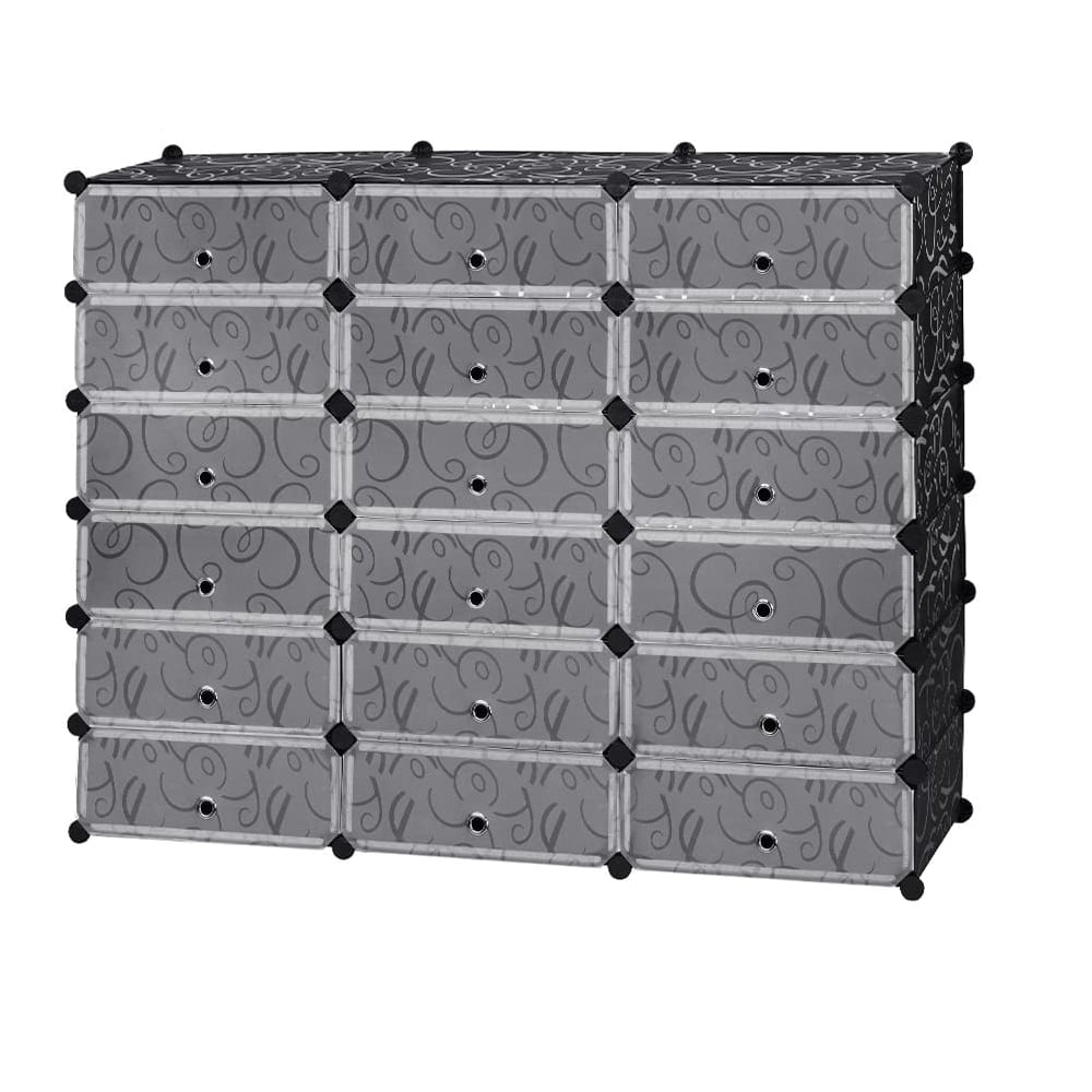 18-Cube Shoe Rack, DIY Plastic Storage Organizer, Modular Closet Cabinet with Doors