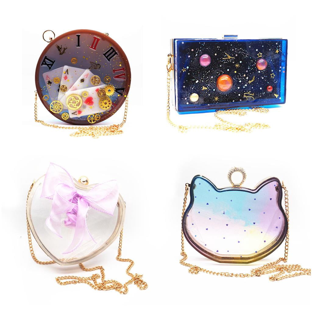 Osdhezcn Shaker Clutch Bag Silicone Mold Set Rectangular Bag Making Mold Dynamic Liquid Quicksand Resin Bag Mold for DIY Handbag