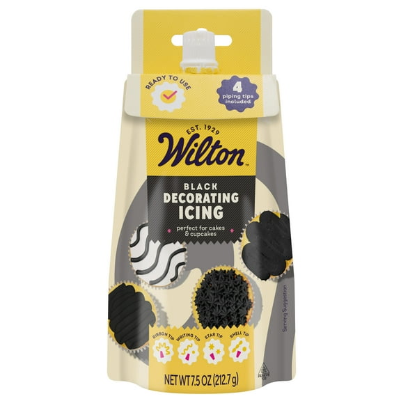 Wilton Black Decorating Icing Pouch & 4 Piping Tips Vanilla-Flavored Medium Consistency 7.5 oz.