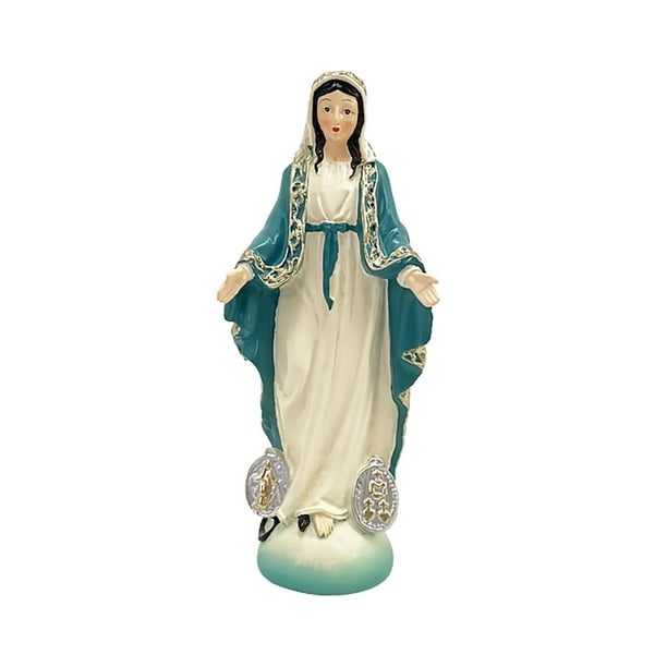 Escultura de la Virgen María católica, figura de mesa, adorno de escritorio Azul