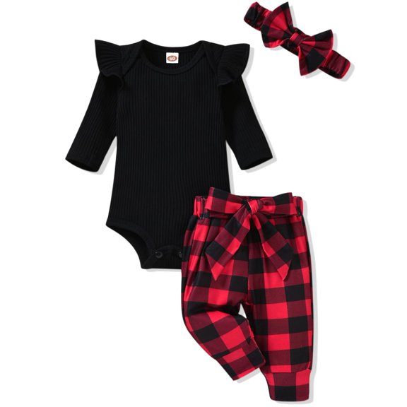 Conjunto de pantalones a cuadros navideños Aalizzwell para niñas