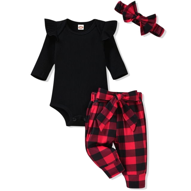 Conjunto de trajes navideños de Aalizzwell para bebés prematuros a cuadros para niñas