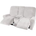 thumbnail image 4 of Housse de Causeuse Inclinable 2024 avec Console Centrale, Housse Extensible en Velours pour Fauteuil Inclinable 2 Places avec Porte-Gobelet, 4 of 10
