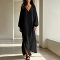 thumbnail image 2 of Tqcoqu Cotton Blend Casual Beach Vacation Long Tunic Dress for Women,Loose Side Slit Lightweight Long Sleeve Linen Maxi Dress, 2 of 8