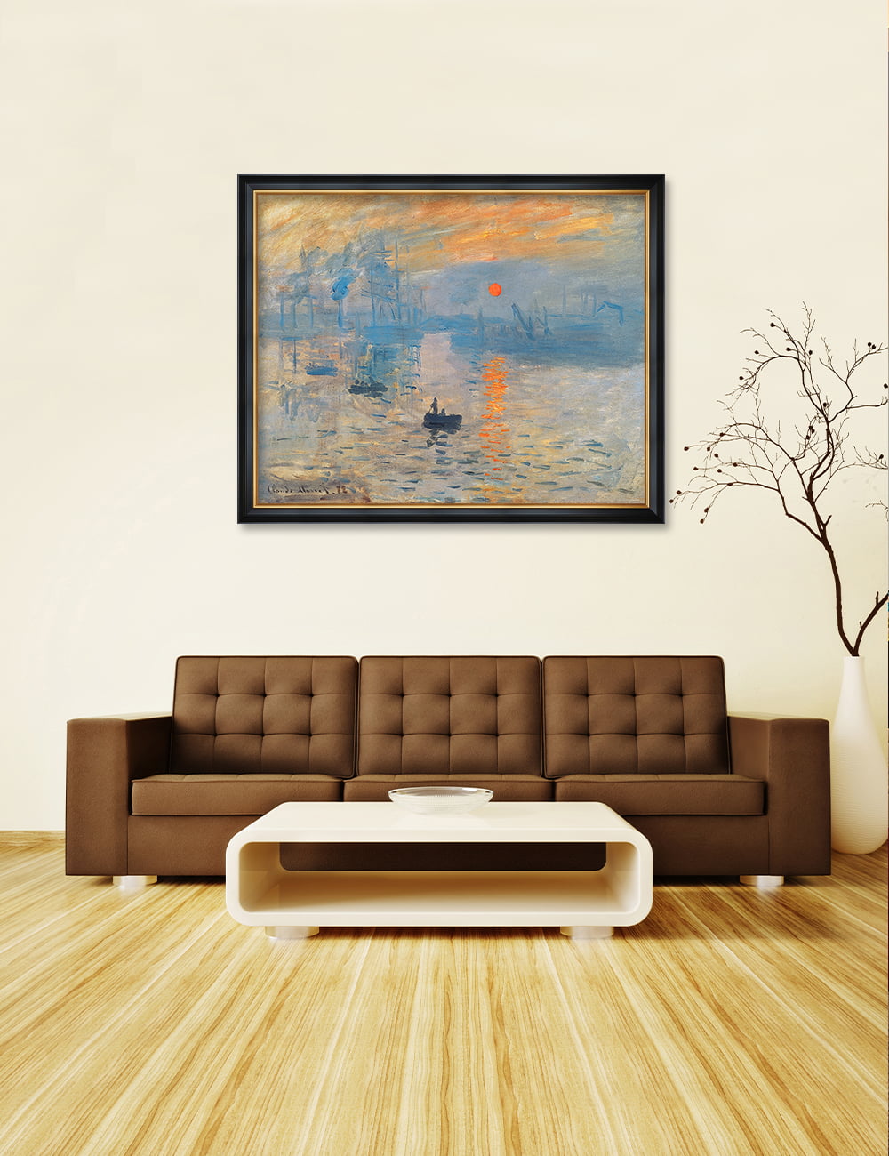 DECORARTS Impression Sunrise by Claude Monet Art Reproduction. Oversize  Solid Wooden Frame Matching with Giclee Prints Canvas Wall Art. Total size:  W 43
