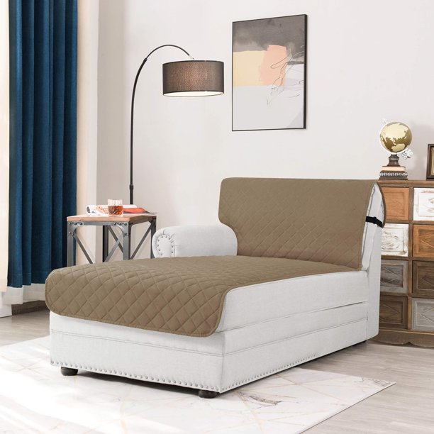 Funda Sofá Chaise Lounge Subrtex reversible con Correa Elástica ajustable caqui