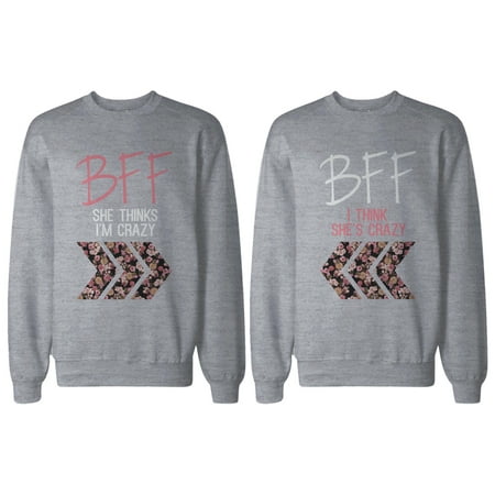 Crazy BFF Floral Print Grey Sweatshirts for Best Friends Matching