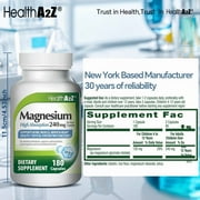 HealthA2Z Magnesium Glycinate, Magnesium Capsules for Anxiety Support, 240 mg, 180 Count