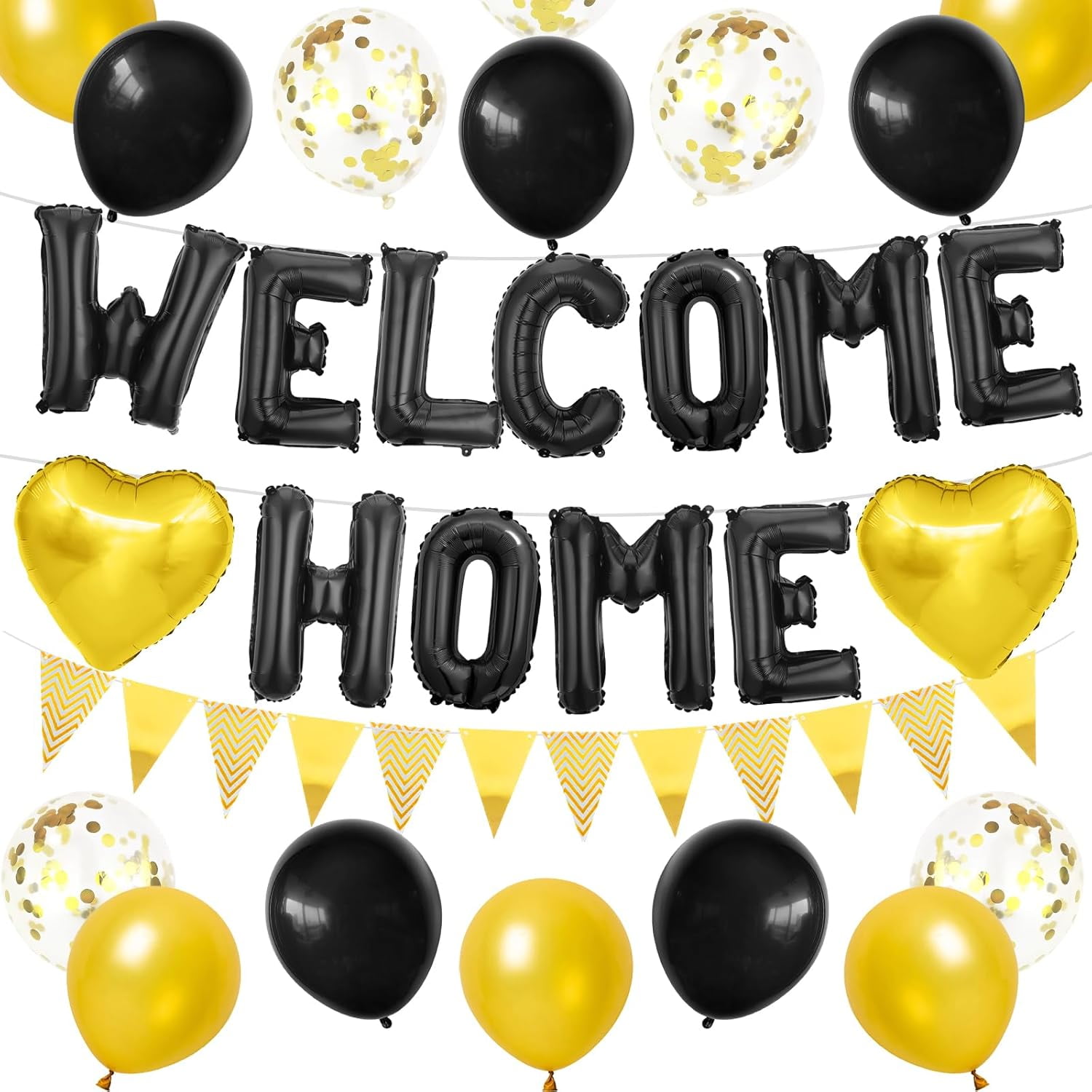 Welcome Home Banner Ballon Set: Goldene Folienballons Mit Herz Für Willkommens-Deko