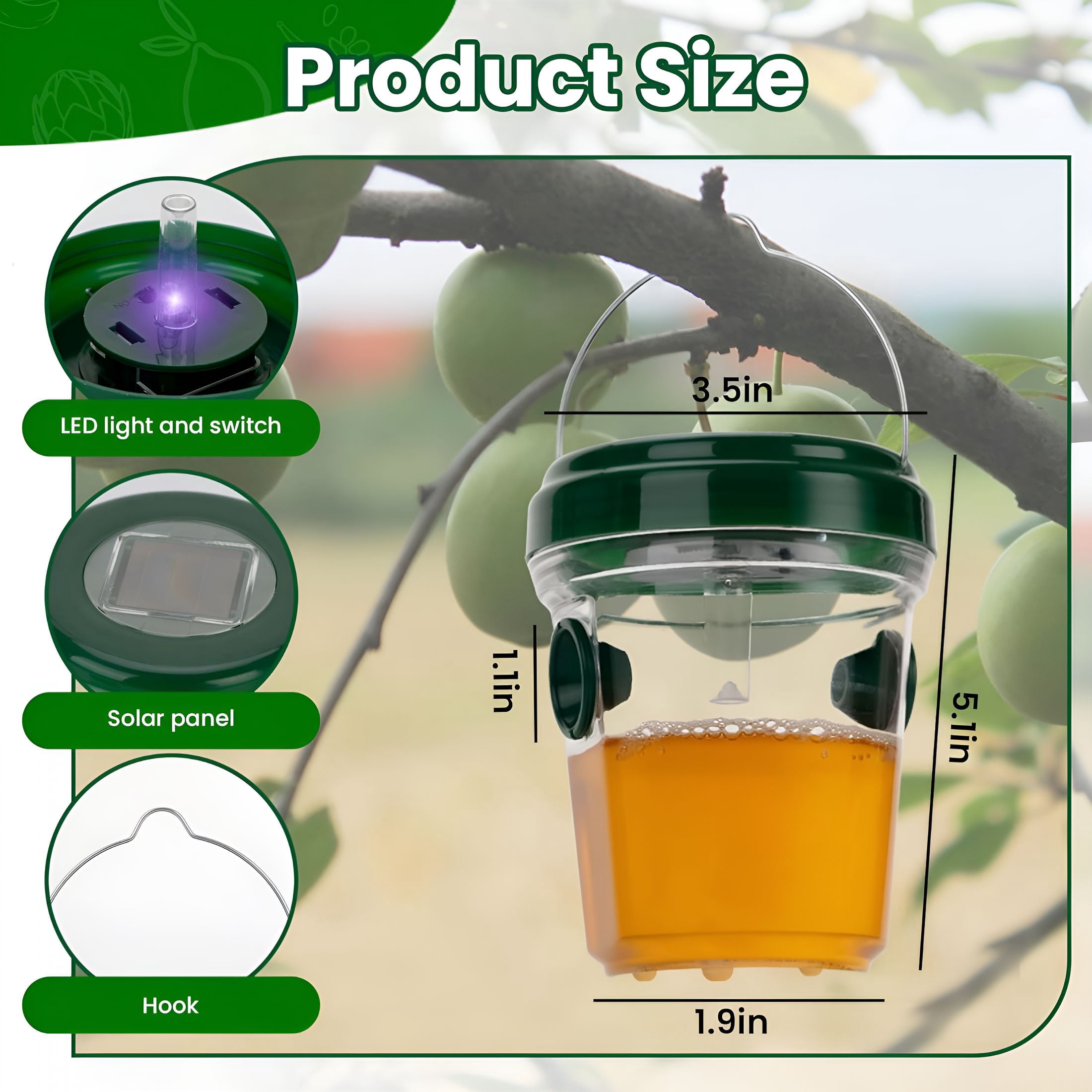 QARUN Wasp Traps Outdoor Hanging, Hornet Trap with Solar Power, Double Attraction, Suitable for Outdoor, Orchard, Garden