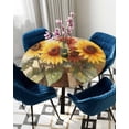 thumbnail image 5 of nqOlkjepod Spring Sunflowers Round Tablecloth, Fitted Table Cover with Elastic for 55"-60" Round Tables, Abstract Oil Painting Floral Leaf Plant Table Cloth Dinning Party Waterproof Tablecloths, 5 of 6
