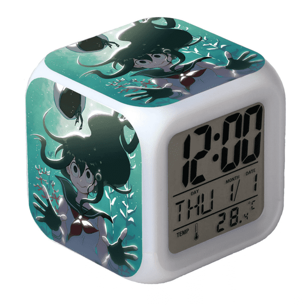 HANNTAOO Reloj despertador LED con diseño de My Hero Academia, reloj de mesa creativo, reloj digital electrónico brillante y colorido para adultos, niñas y niños, juguete para regalo de cumpleaños