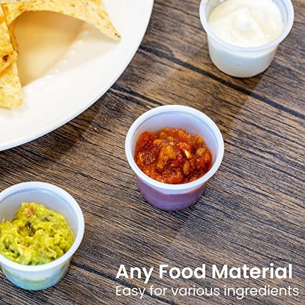 Zenvy 50 Pack Mini Reusable 2oz Containers | Includes 50 Plastic 2oz Food Containers and Lids | for Sauces, Dips, Crafts & More (White, Round)