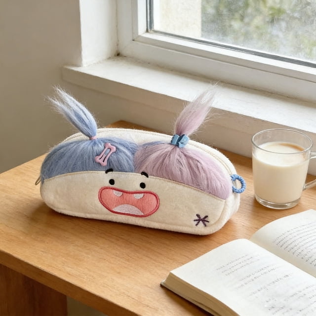 Estuche de lápices grande, lindo y feo con trenzas, bolsa divertida para bolígrafos para estudiantes, amantes de la papelería, bolsa multiusos para cosméticos y viajes.