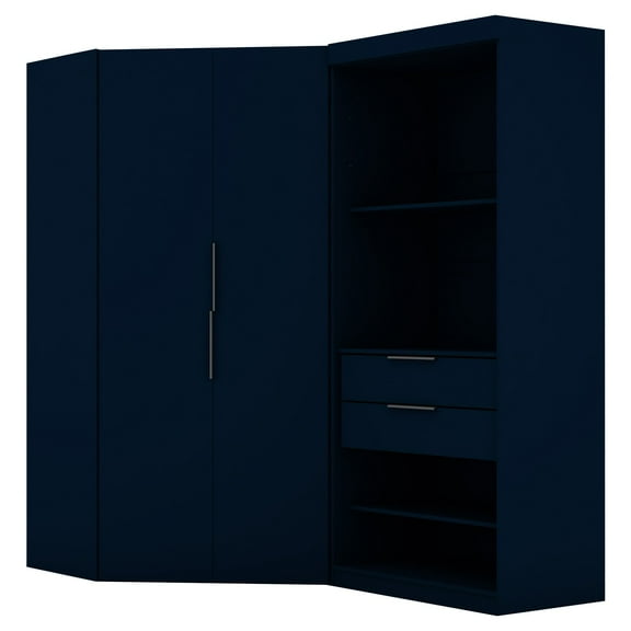 Mulberry 2.0 Semi Open 2 Sectional Modern Wardrobe Corner Closet with 2 Drawers - Set of 2 in Tatiana Midnight Blue