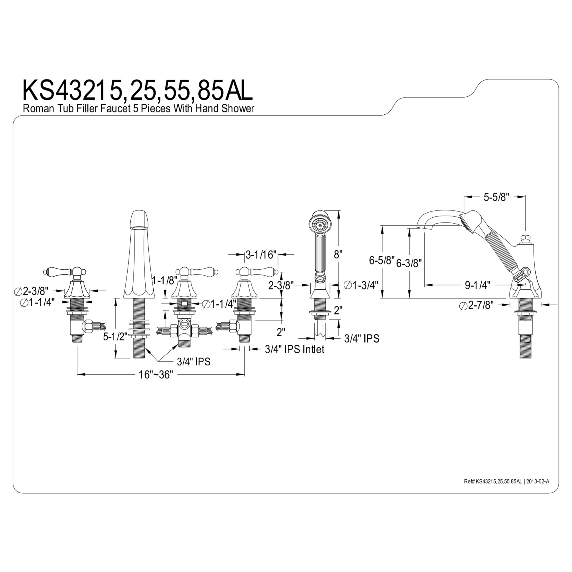 Kingston Brass KS43225AL Metropolitan 5-Piece Roman Tub Faucet with Hand Shower, Polished Brass