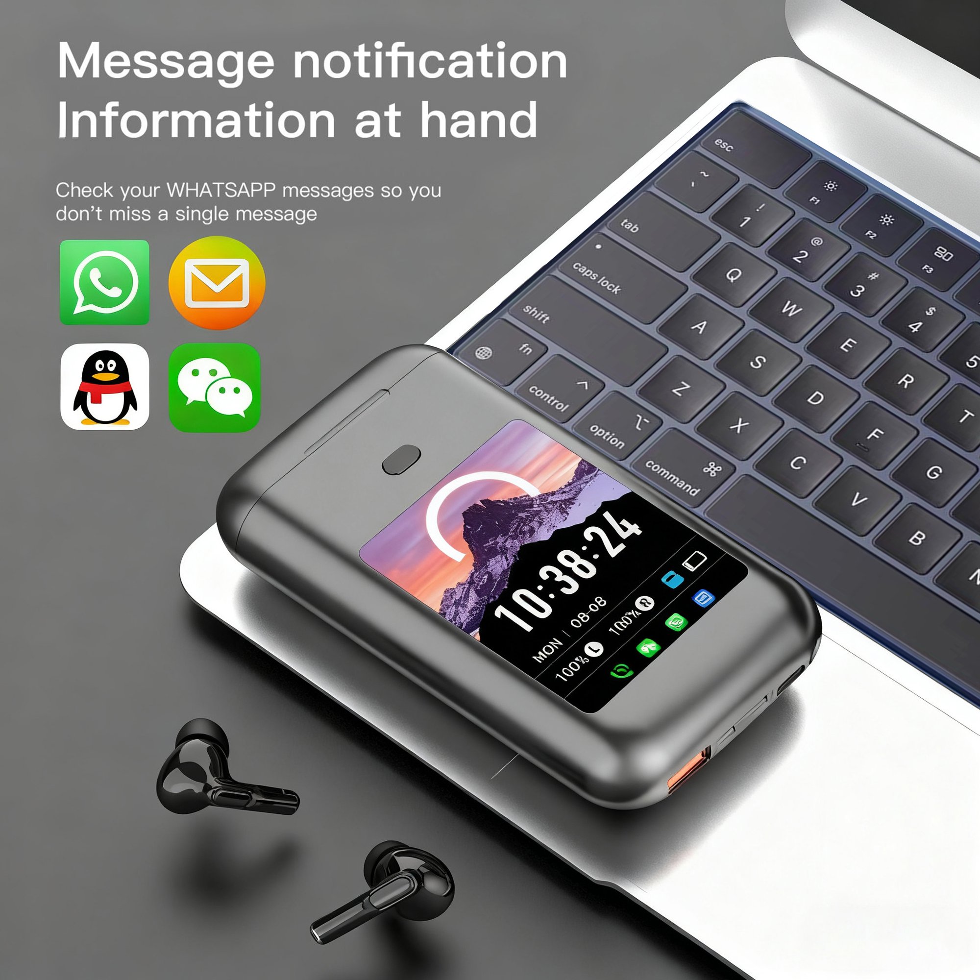 LC-dolida 3 in 1 AI Translation Bluetooth Earphones, 3" Touch Screen with 5000mAh Power Bank, ANC/ENC Noise Cancelling, WhatsApp/FB/Skype Msg Display (Black)